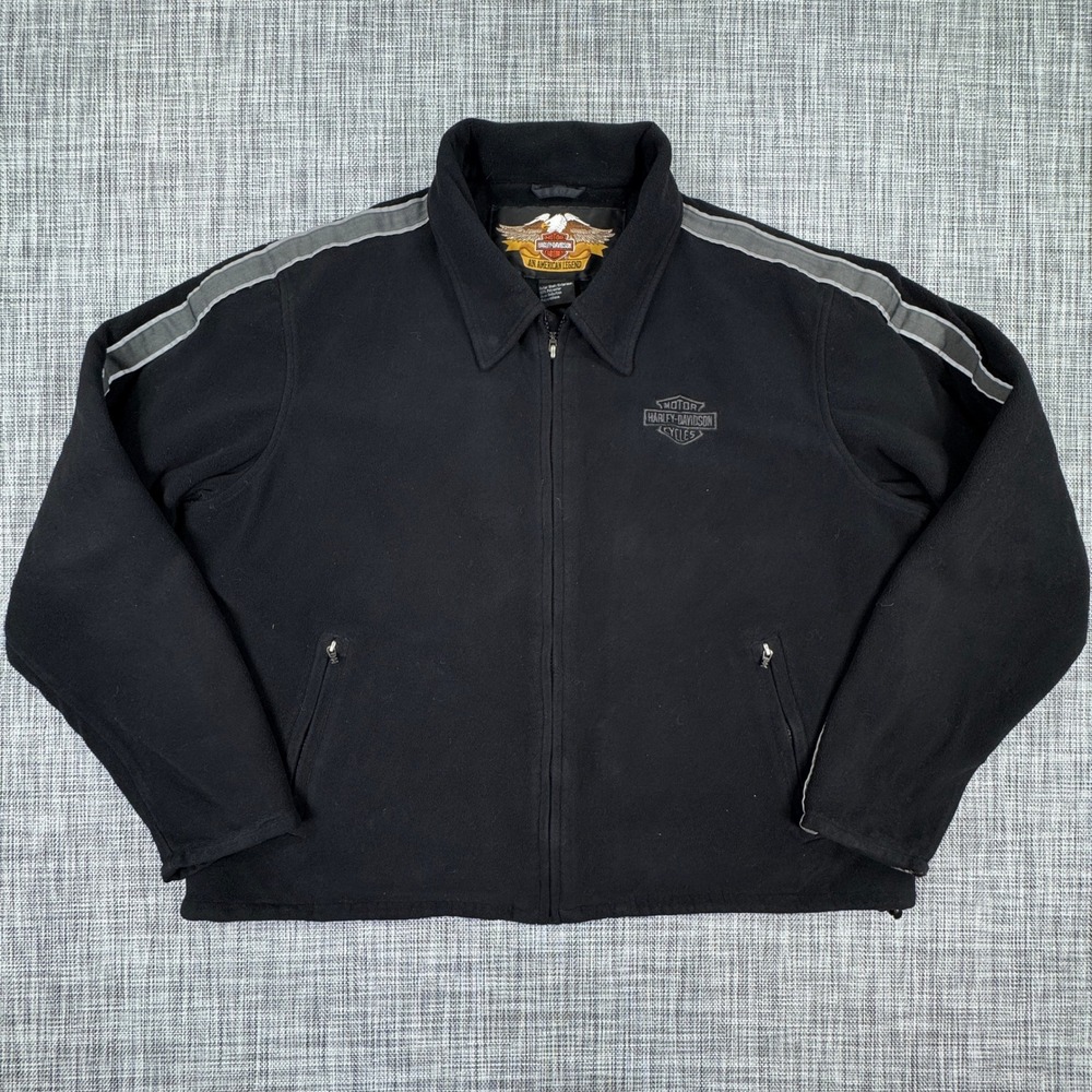 Vintage Harley-Davidson Men's XL Black Quilted Lined Jacket Gray Racing Stripe
